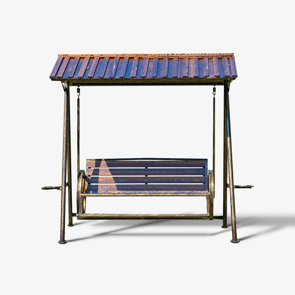 웨건 인테리어 디자인 야외용 소나무원목 철재 3인 카페 그네 의자
