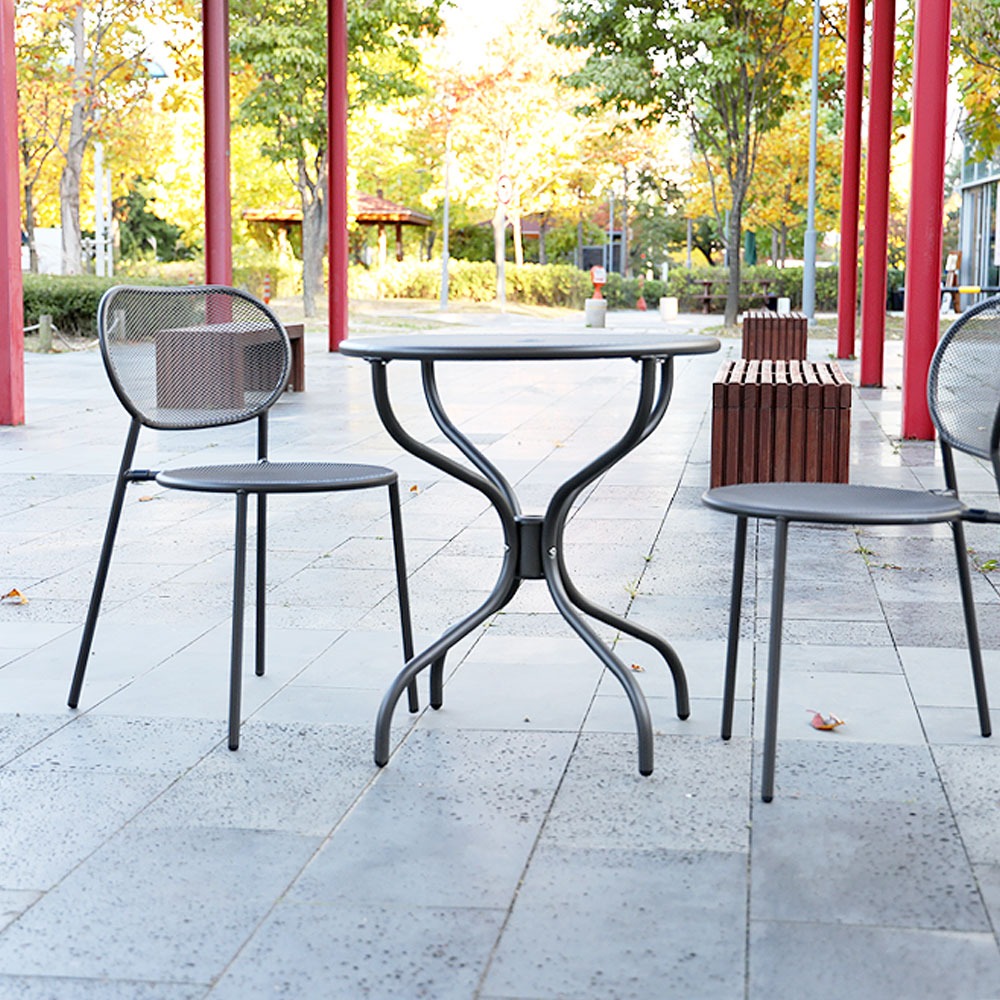 [테이블1+의자2 세트] 야외용 철망의자테이블 2인세트 정원 가든 테라스 스틸 원형테이블 650파이